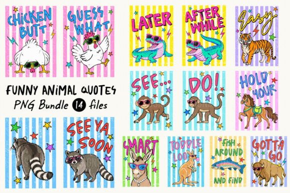 Download Funny Animal Quotes Striped Bundle PNG - Premium Resources