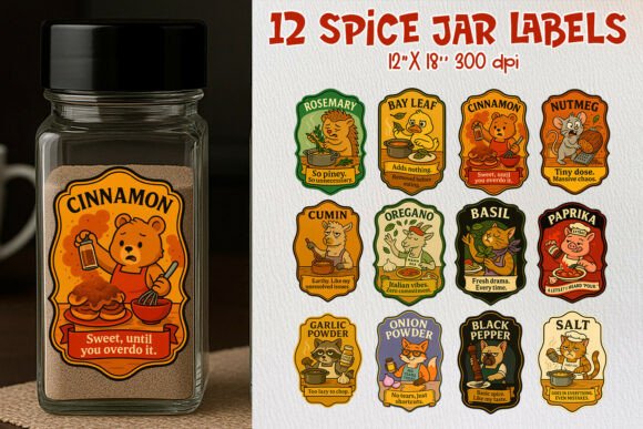 Download Funny Animal Kitchen Spice Jar Labels Bu - Premium Resources