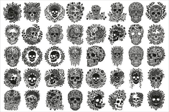 Download Elegant Floral Skull Silhouette Design - Premium Resources