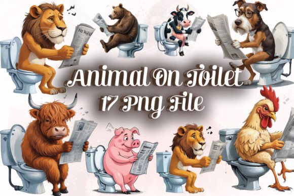 Download Funny Animal on Toilet PNG - Premium Bundle