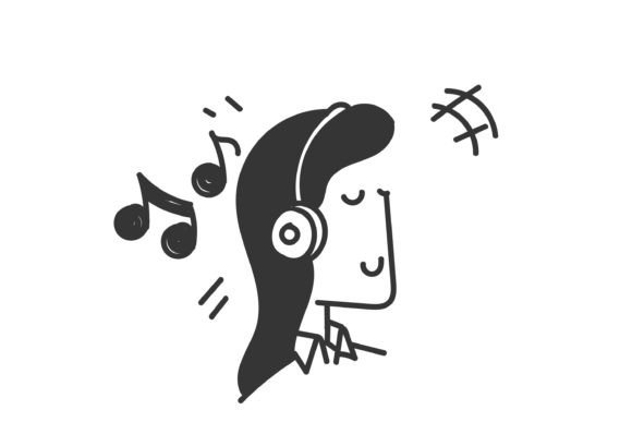 Download Doodle Girl Listening Music with Headset - Headset Collection